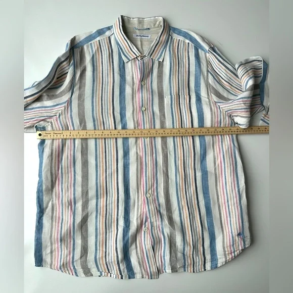 Tommy Bahama Striped 100% Linen Long Sleeve Textured Button Up Shirt Men’s XXL - Picture 5 of 8